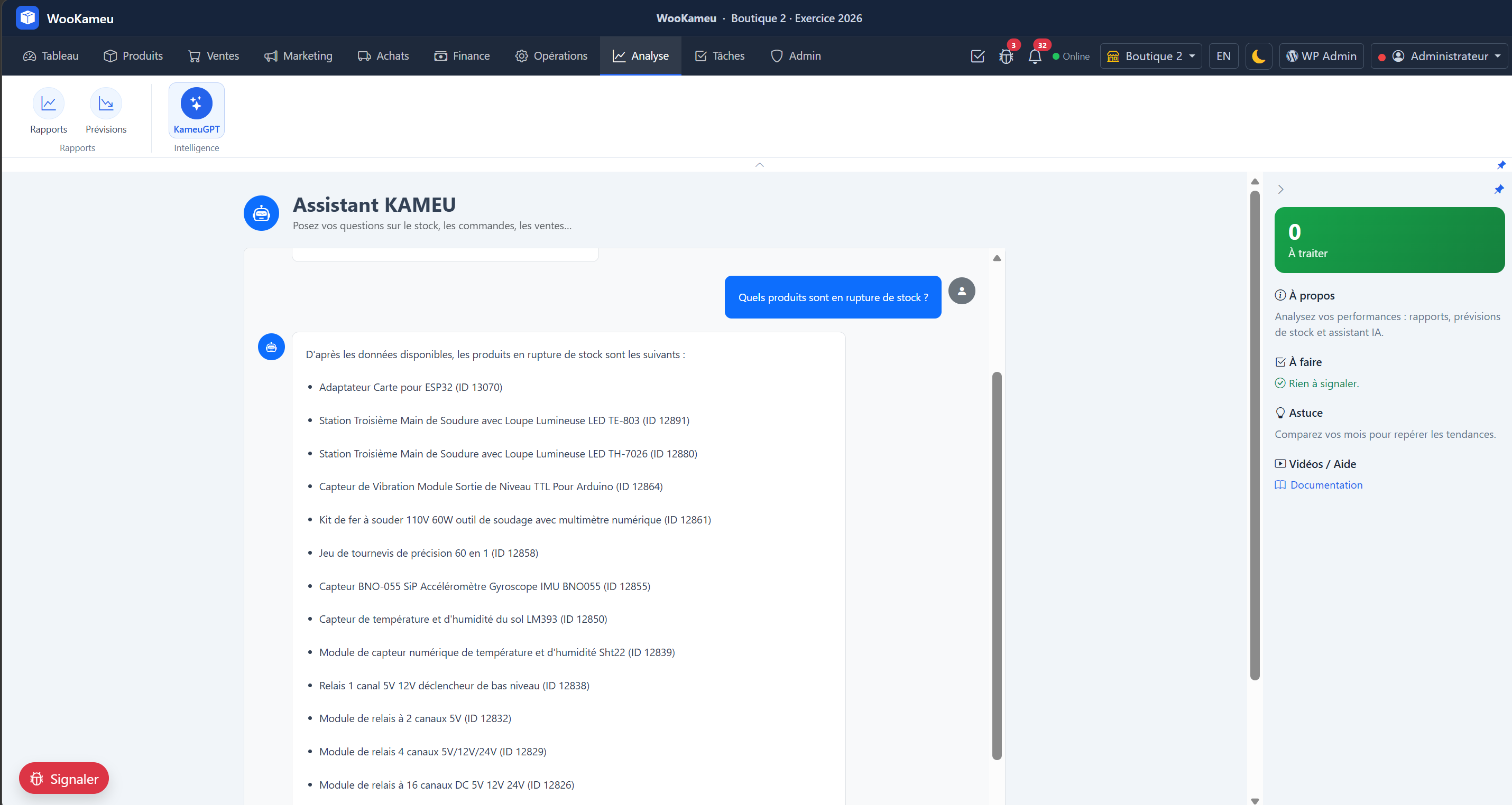 Rapport / Export — WooKameu kameugpt