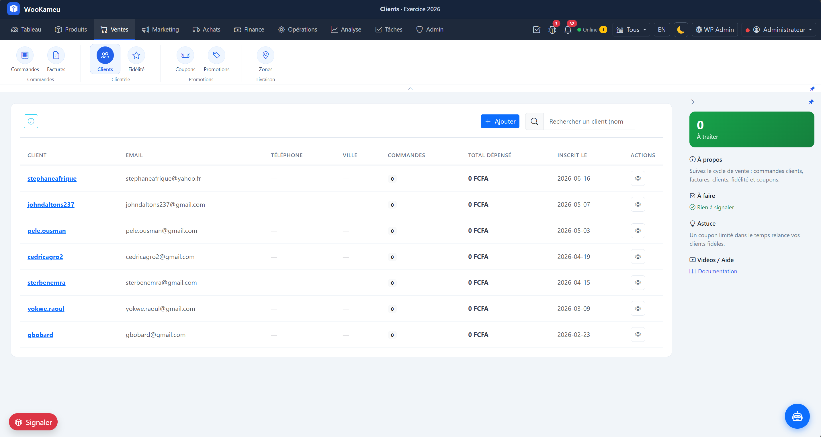 Liste / Tableau — WooKameu ventes